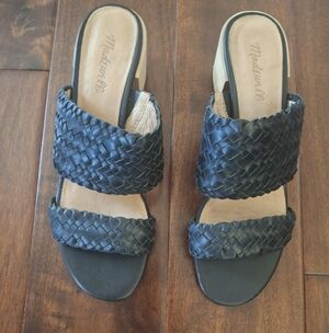 MADEWELL "The Kiera"  Mule Sandal in Woven Leather- Black - Size 9